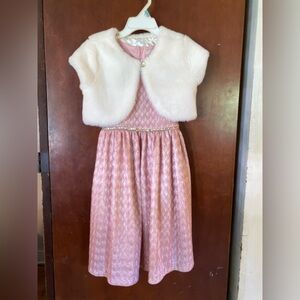 Pink Sparkle Dress with Faux Fur Shrug